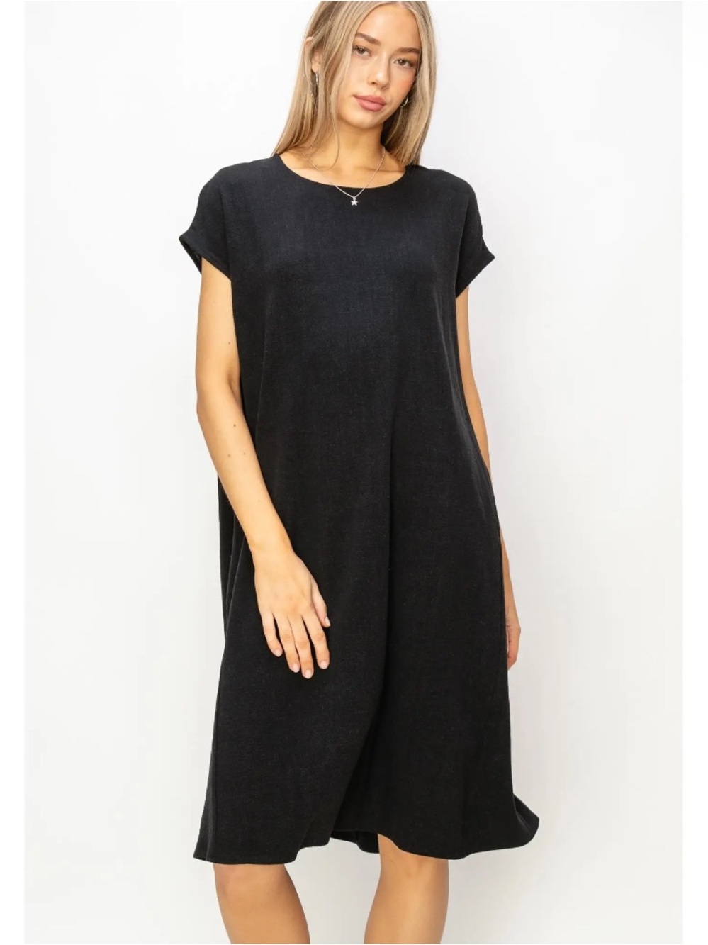 Double Zero- Linen oversized midi dress- Black